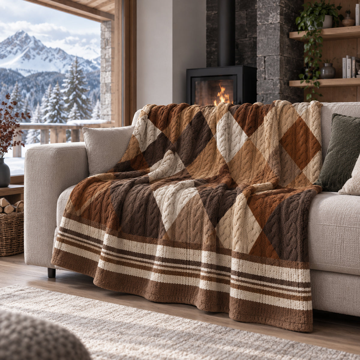 Plaid Tricot Rombo Marrone