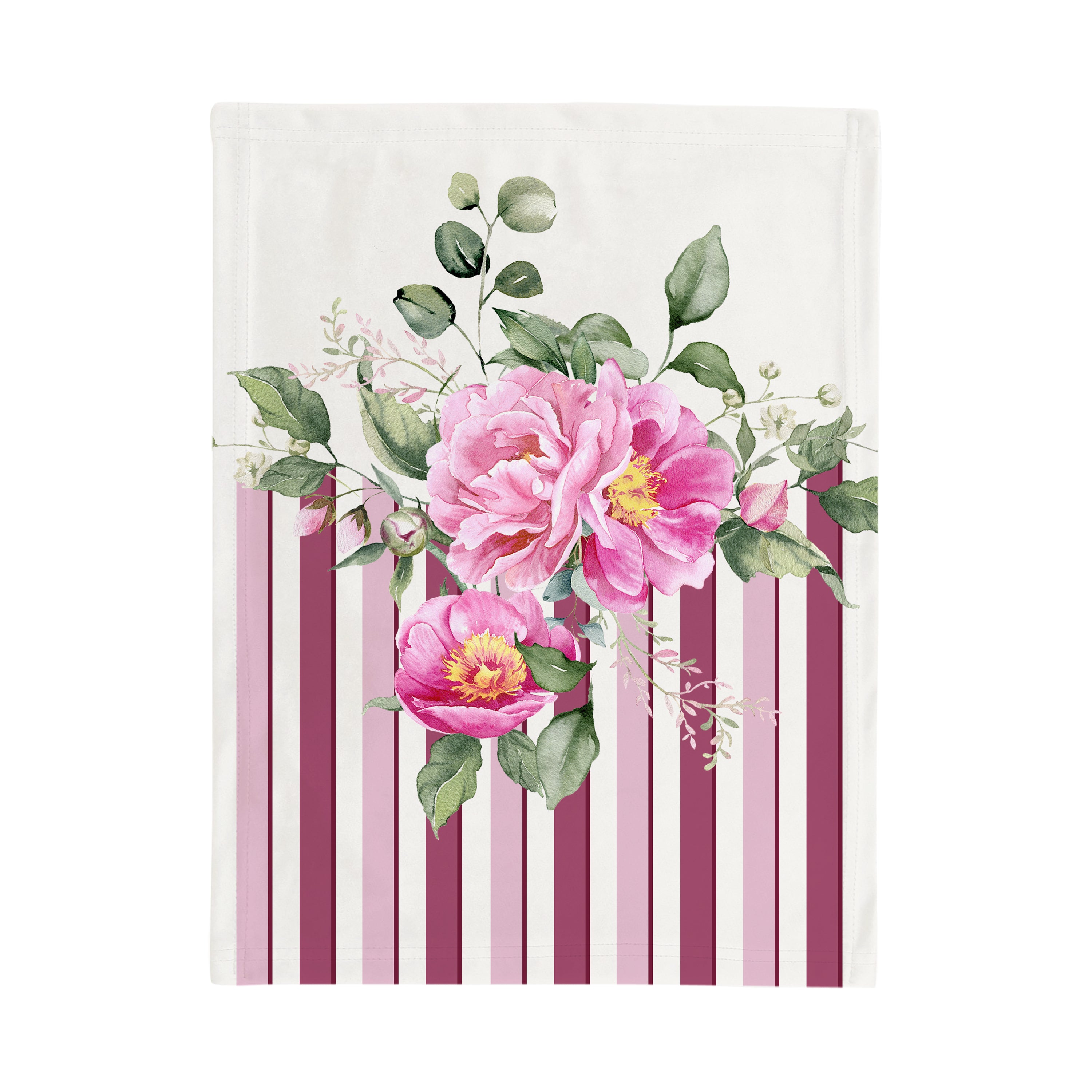 Canovaccio Peony righe rosa fiori