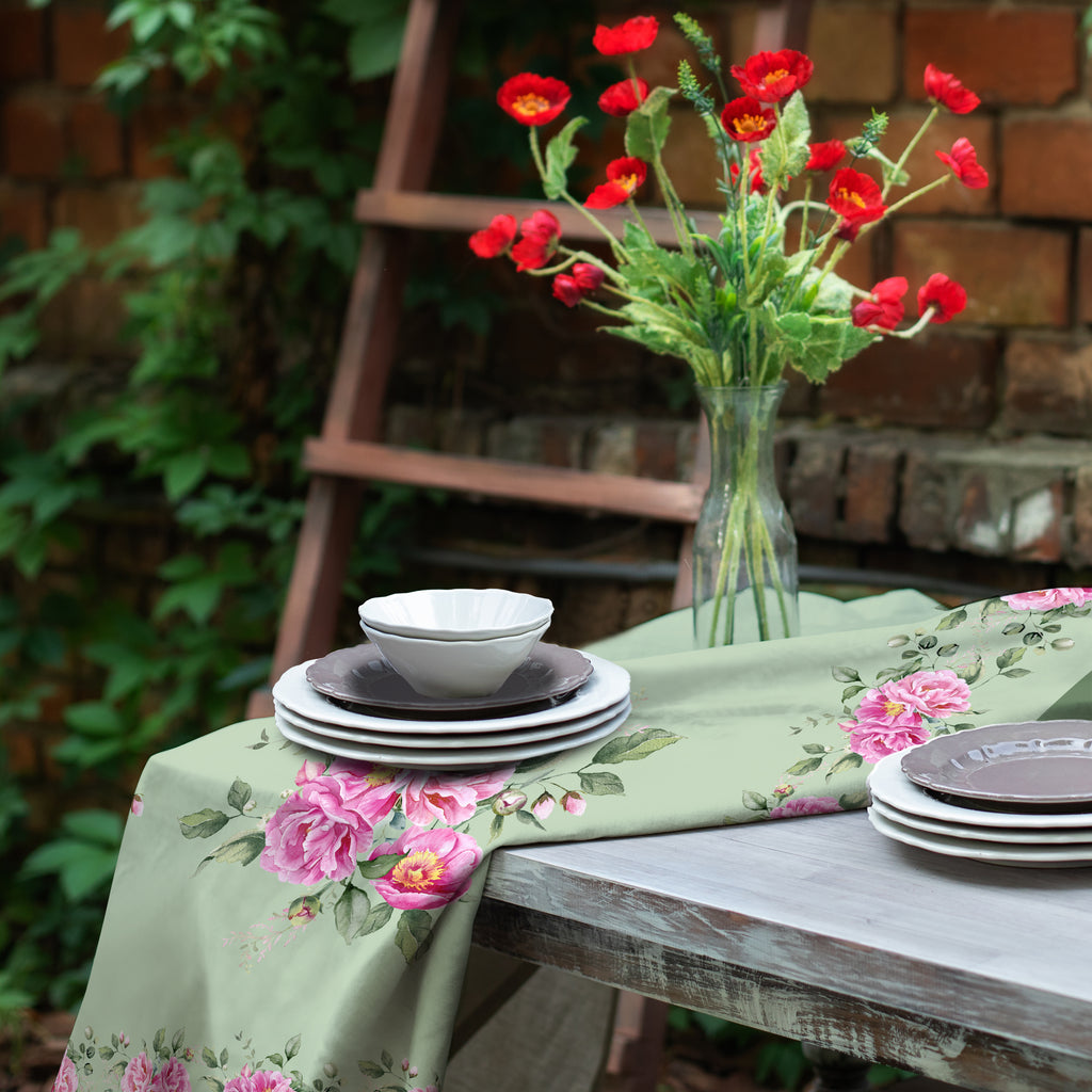 Green Peony Tablecloth