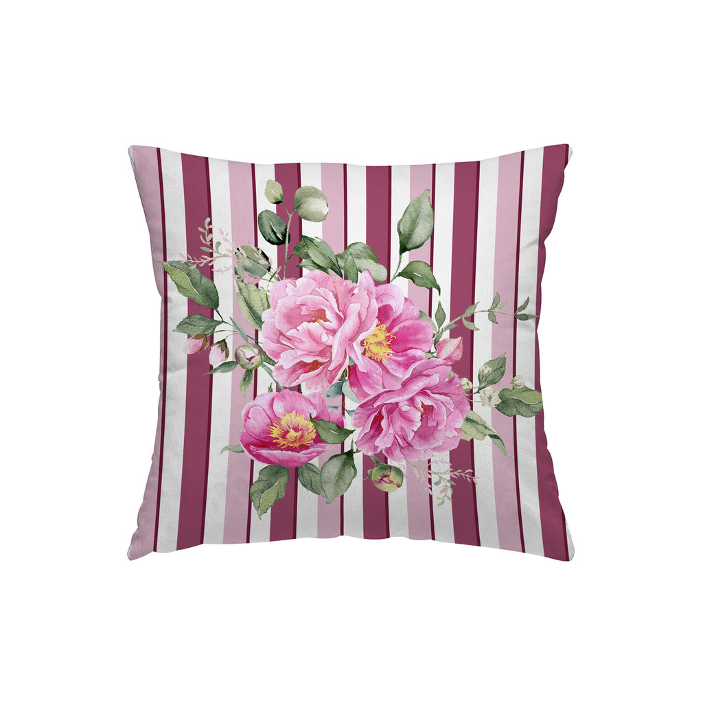 Peony cushion pink stripes flowers
