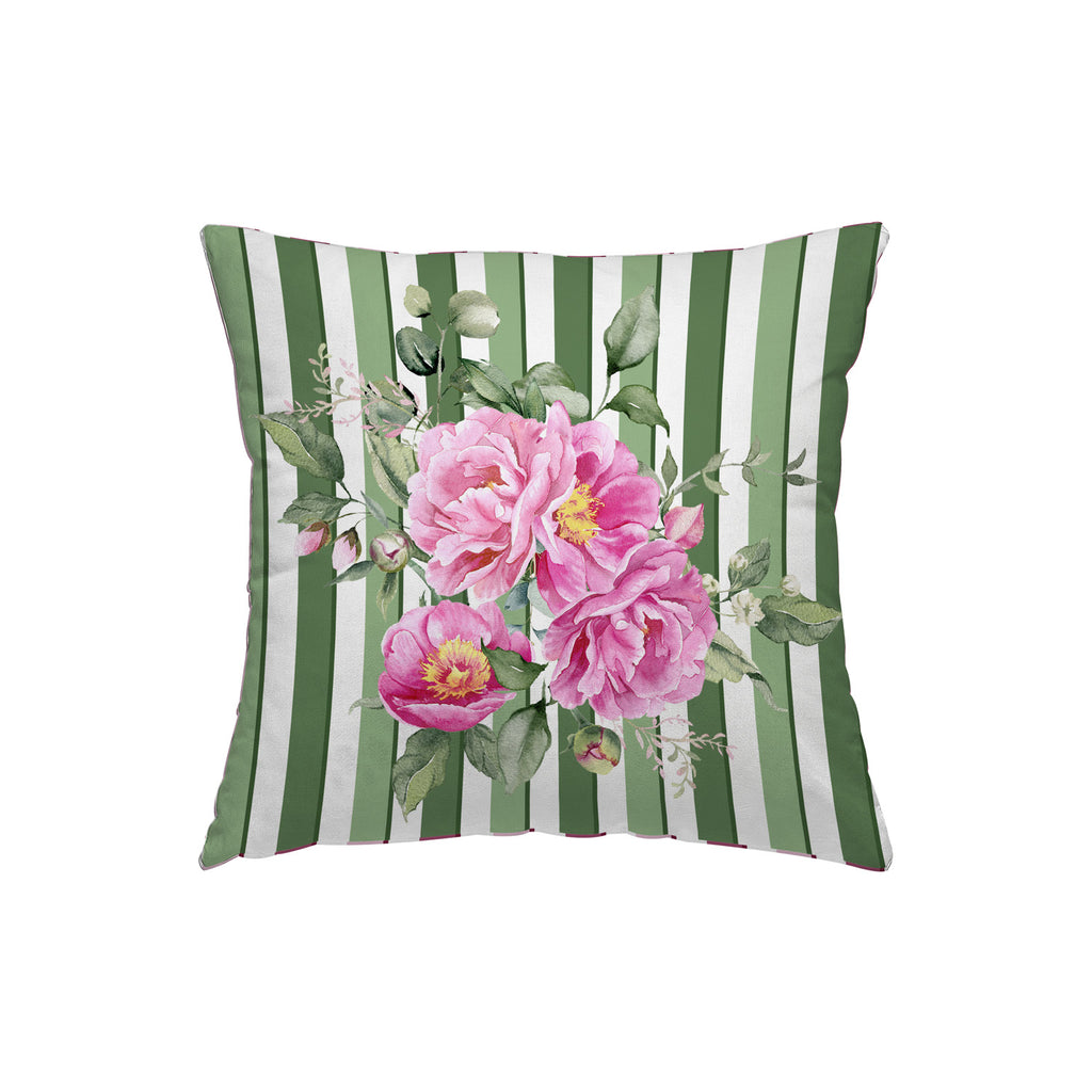 Cuscino Peony righe verdi fiori