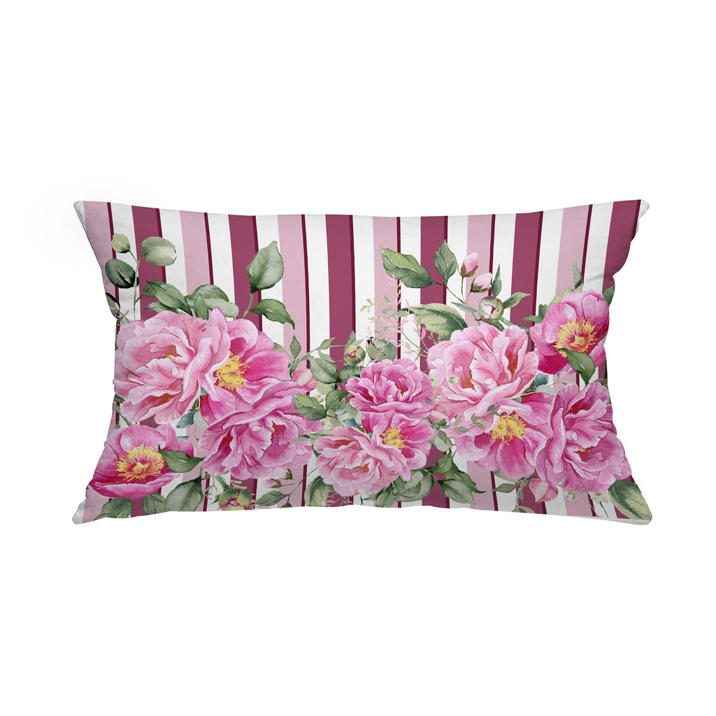 Peony cushion pink stripes flowers
