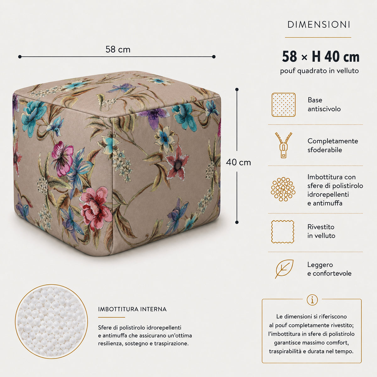 Pouf Quadrato Astor Beige