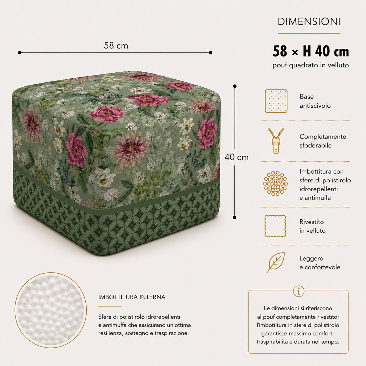 Pouf Quadrato Giardino Verde