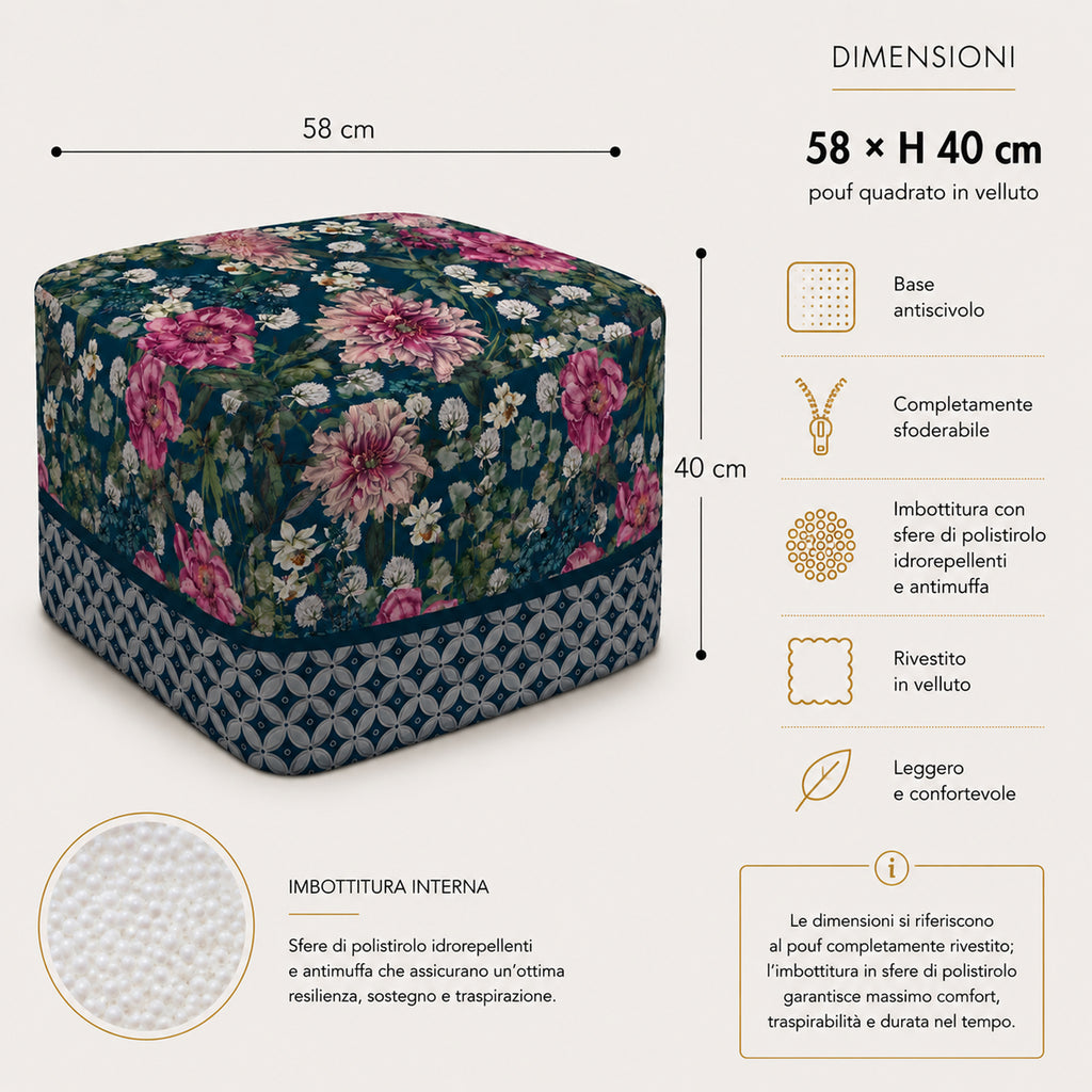 Pouf Quadrato Giardino Blu