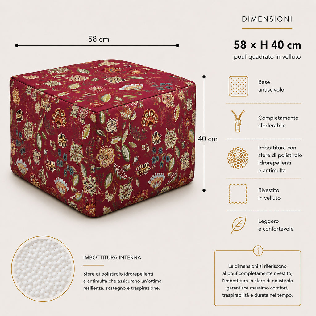 Pouf Quadrato Naim Magenta