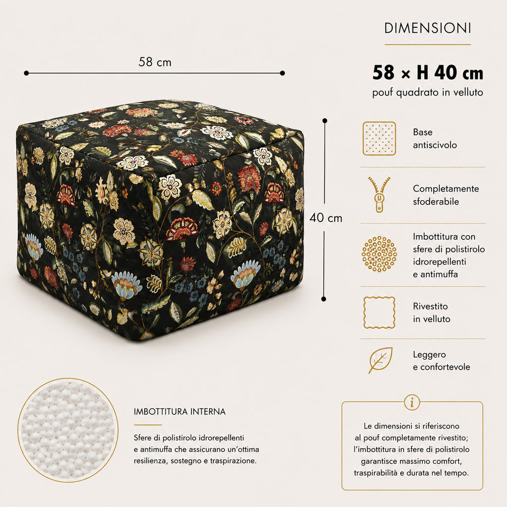 Pouf Quadrato Naim Grigio