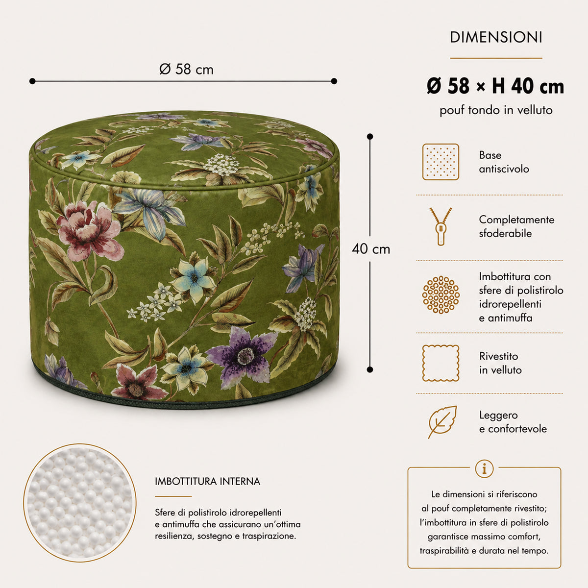 Pouf Rotondo Astor Verde