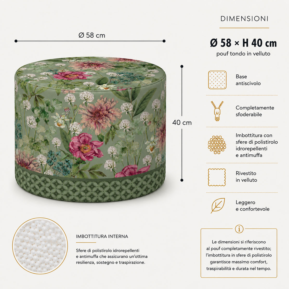Pouf Rotondo Giardino Verde